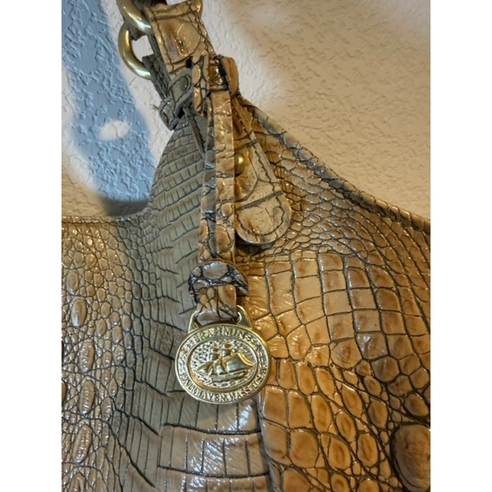 Brahmin Beige Jacqueline Pecan Melbourne Croc Embossed Leather Hobo Bag - Picture 4 of 14